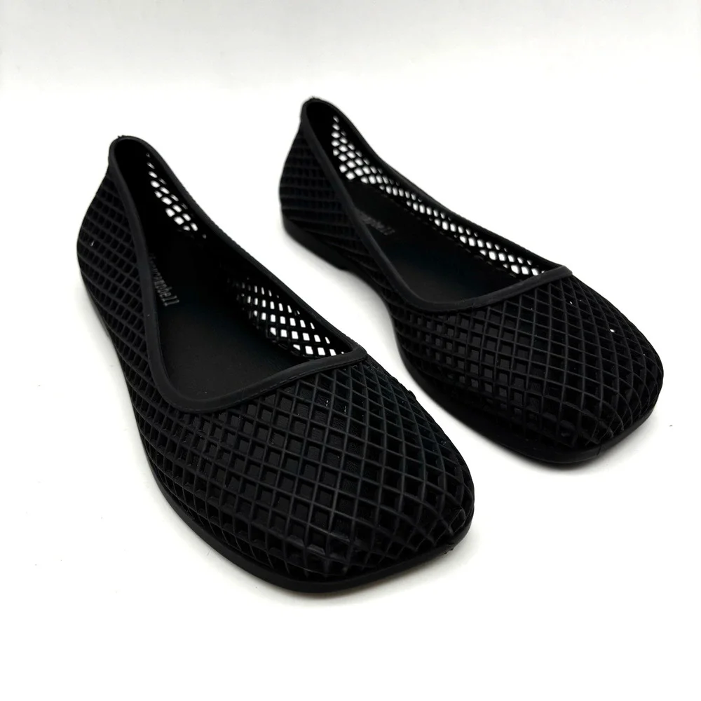 NEW Jeffrey Campbell SUNI Black Square Toe Slip On Jelly Ballet Flats US8 EU38